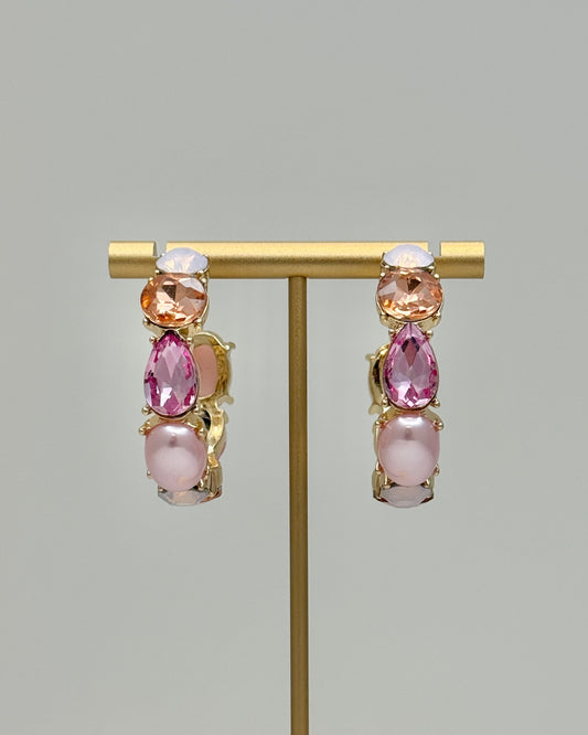 Glass Stone Hoops - Pink Multi