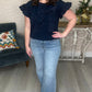 Navy Bow Flutter Sleeve Top