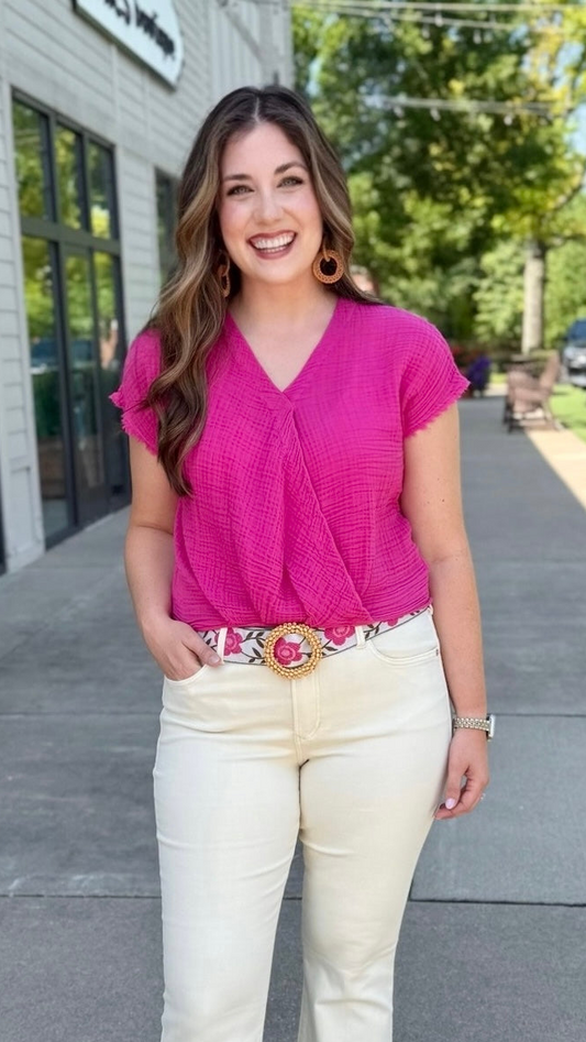 Michael Stars Evie Faux Wrap Top - Fuchsia