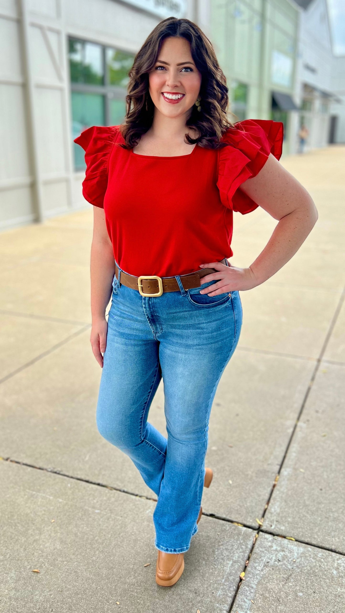 Flutter Square Neck Top - Red