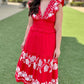 Enchanting Embroidered Midi Dress - Red