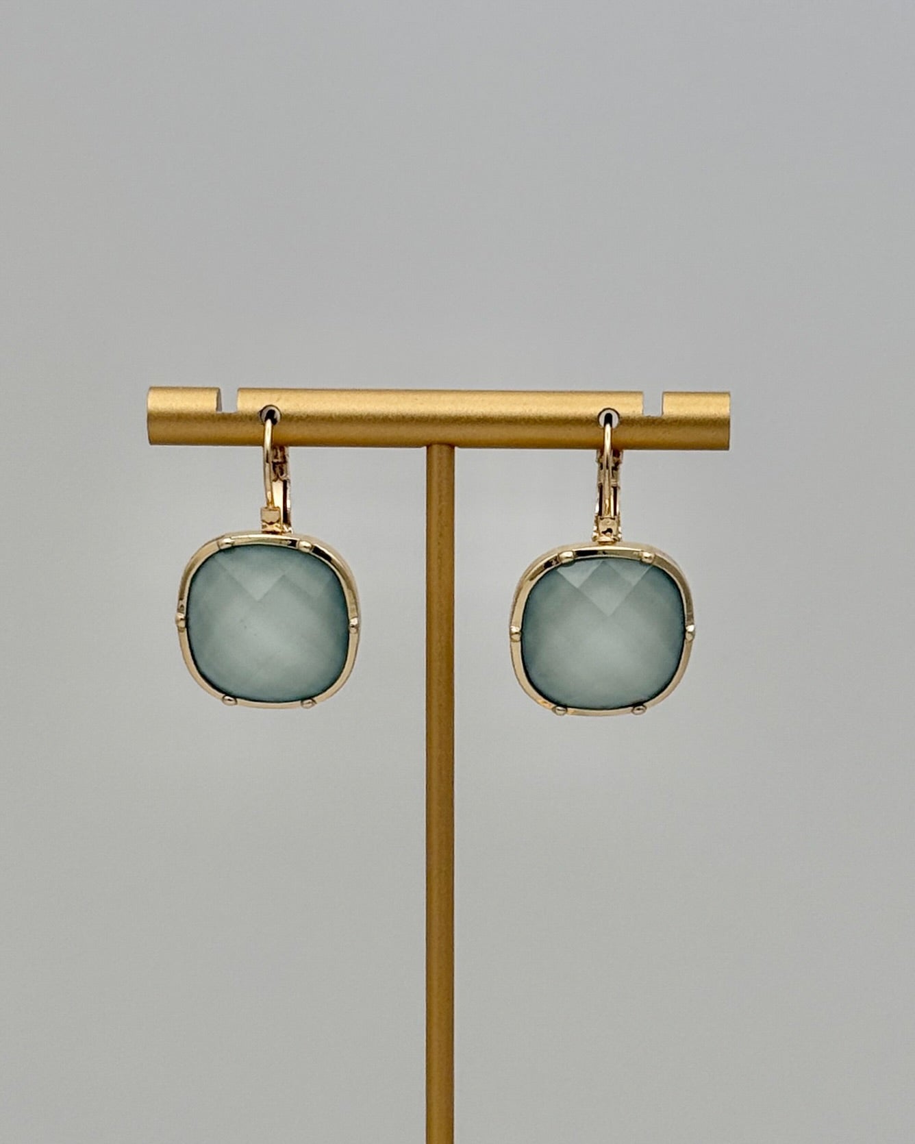 Faceted Stone Earrings - Seafoam