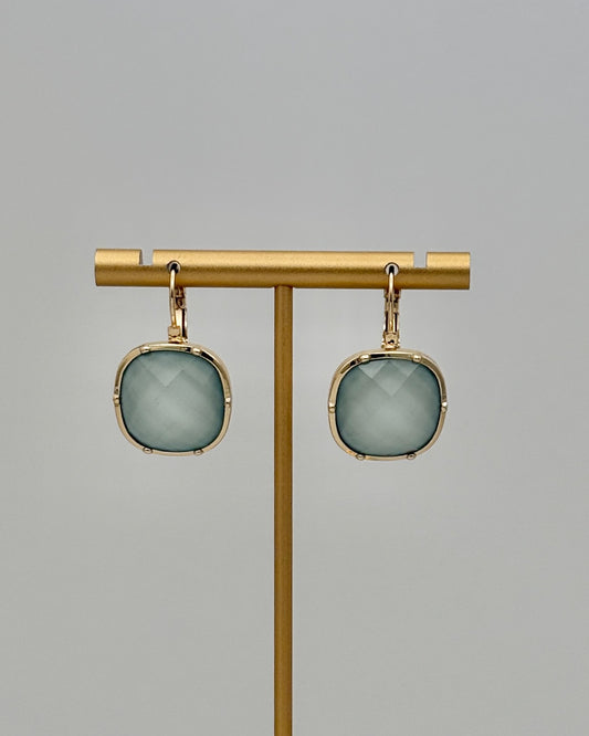 Faceted Stone Earrings - Seafoam