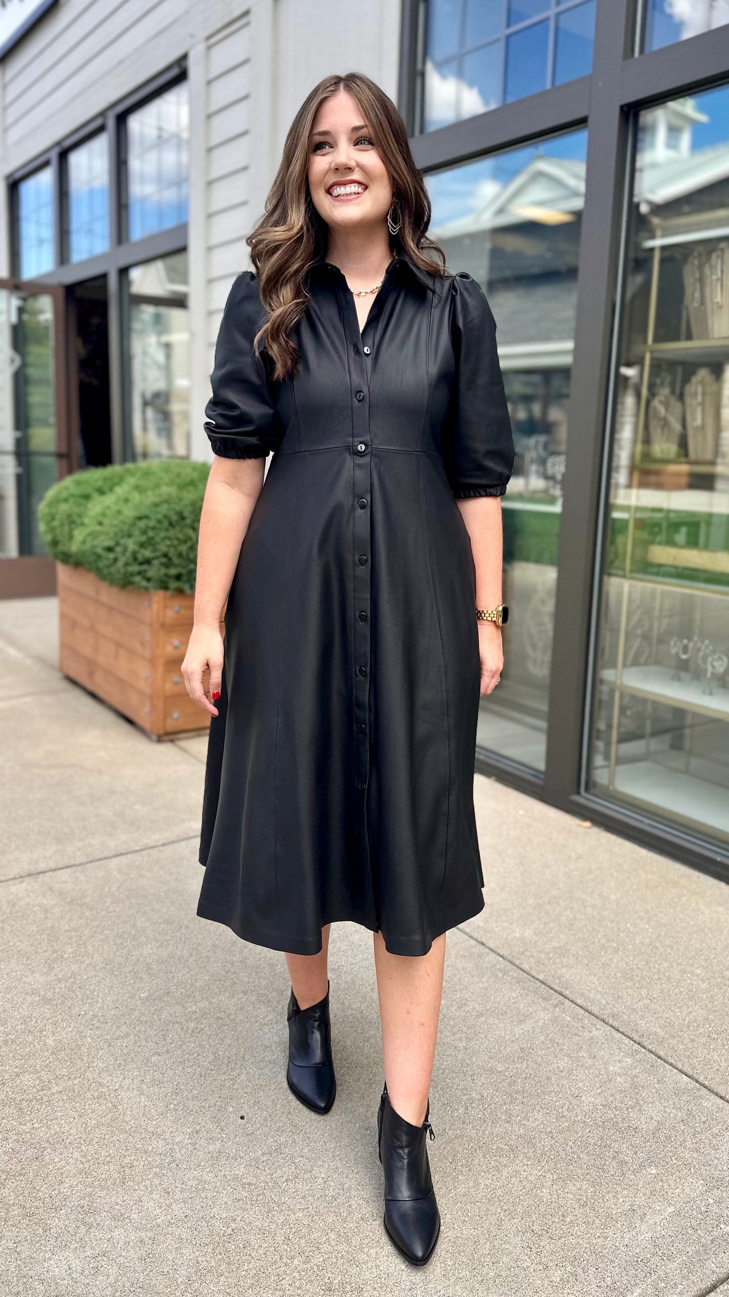 Isle Black Faux Leather Button Duster Dress