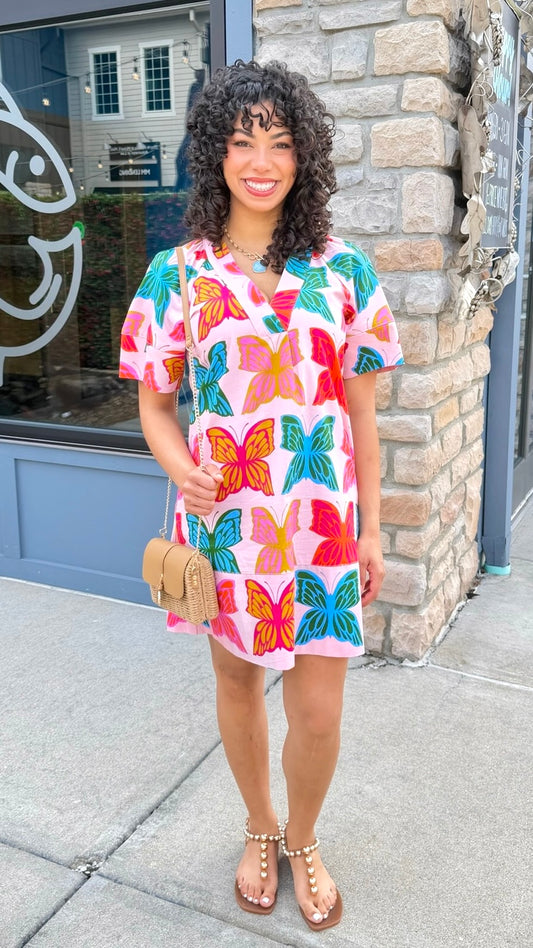 Ivy Jane Butterflies Shift Dress - Pink