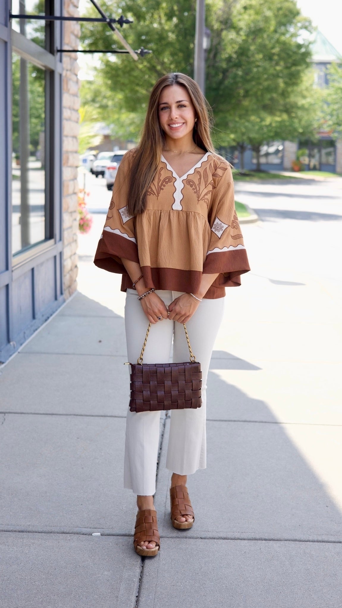 Stella Embroidered Blouse - Chestnut