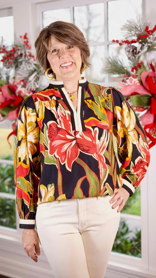 Bethany Black Floral Top