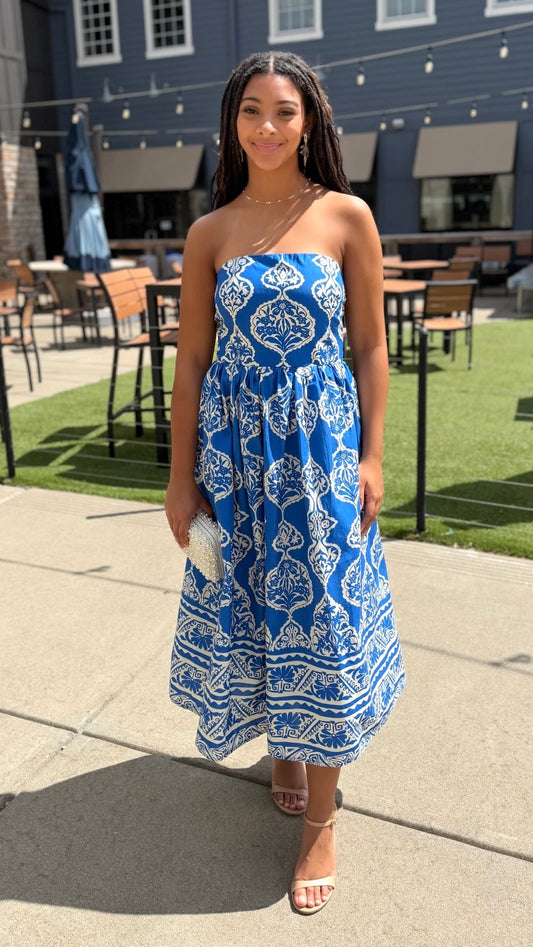 Lola Abstract Dress - Royal Blue