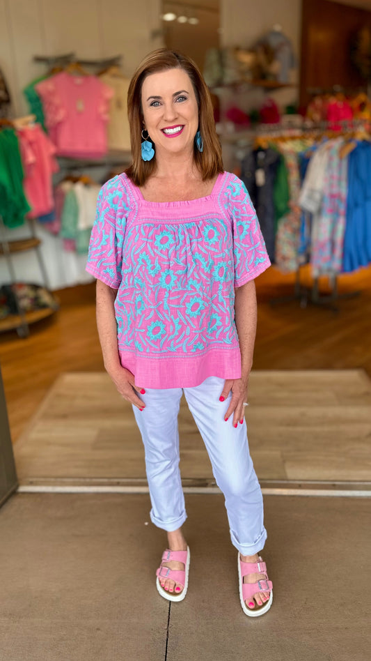 Sister Mary Solana Blouse - Pink / Blue