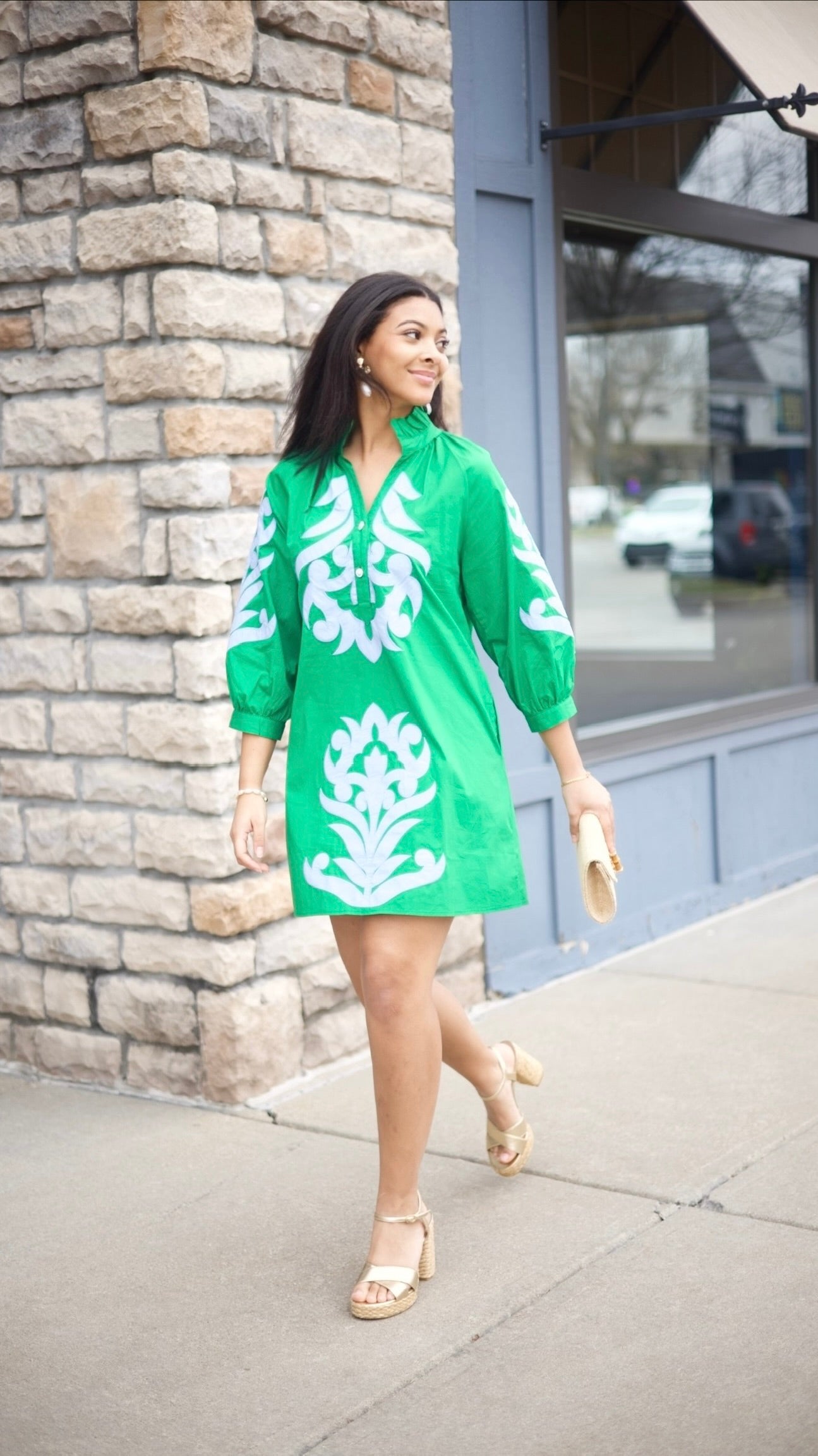 Clarissa Dress - Kelly Green & Light Blue