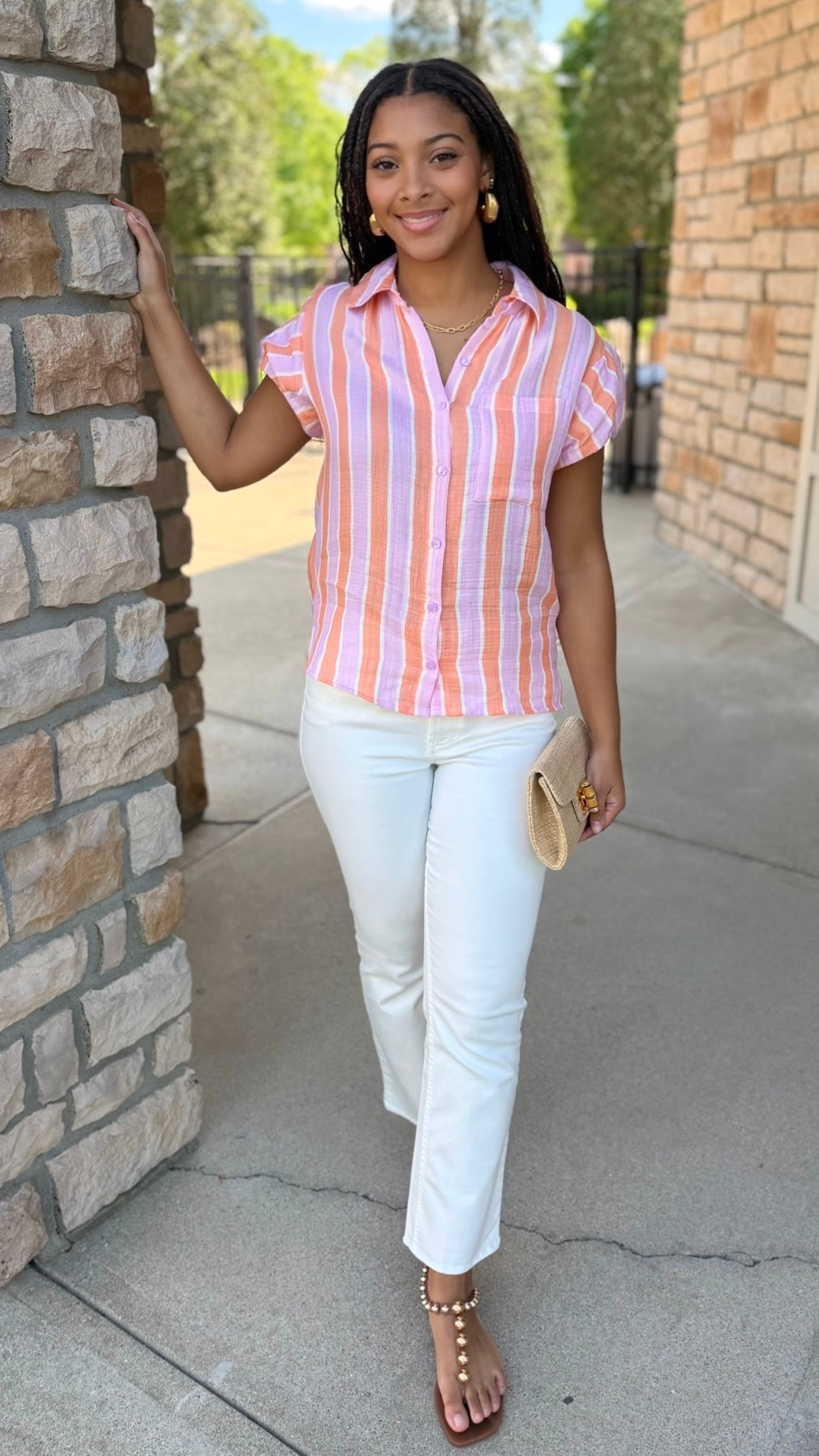 Ivy Jane Striped Stella Shirt - Tangerine