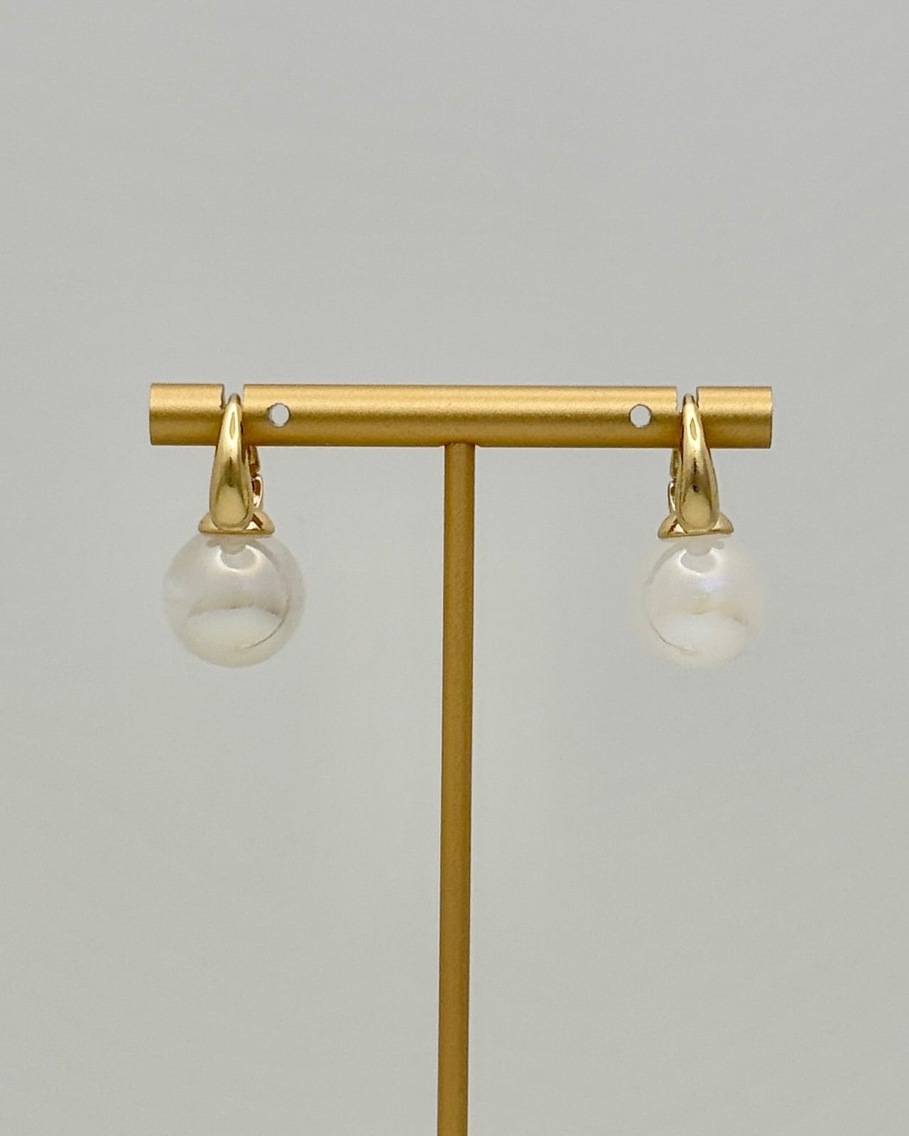 Gold Hoop Pearl Drop Earrings - Lrg