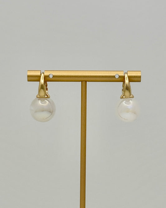 Gold Hoop Pearl Drop Earrings - Lrg