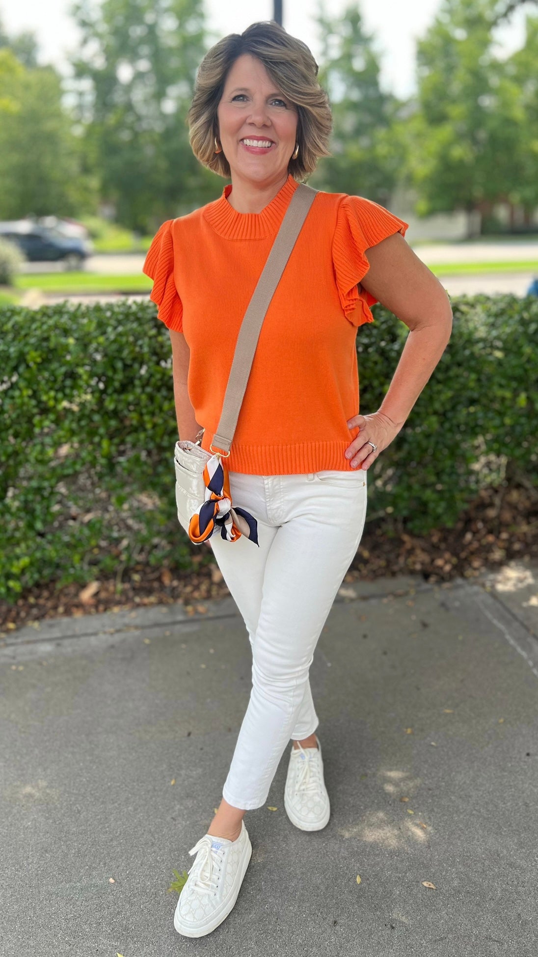 Flutter Sleeve Sweater Top - Orange