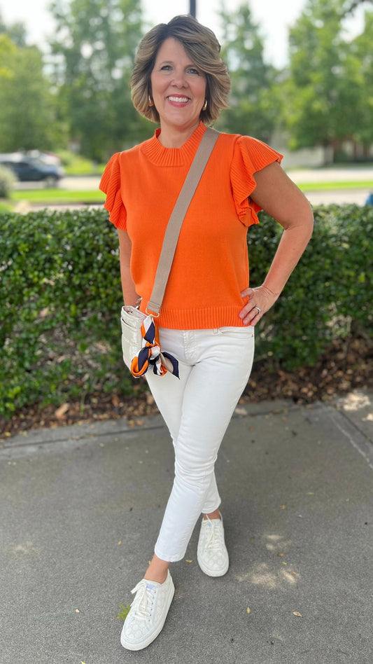 Flutter Sleeve Sweater Top - Orange