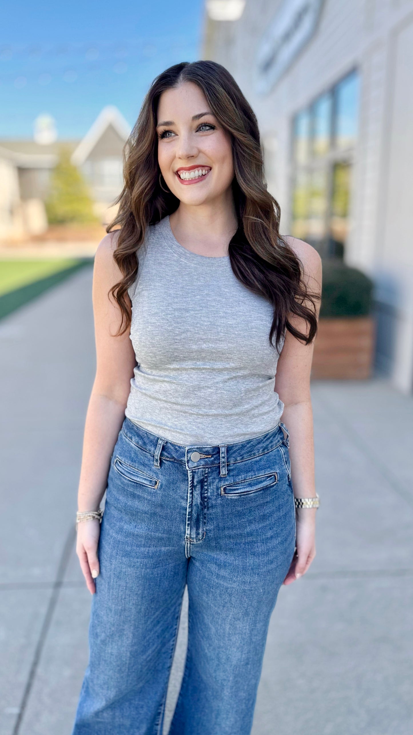 Another Love Cleo Micro-Ribbed Tank - Heather Grey