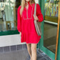 Emma Embroidered Dress - Red