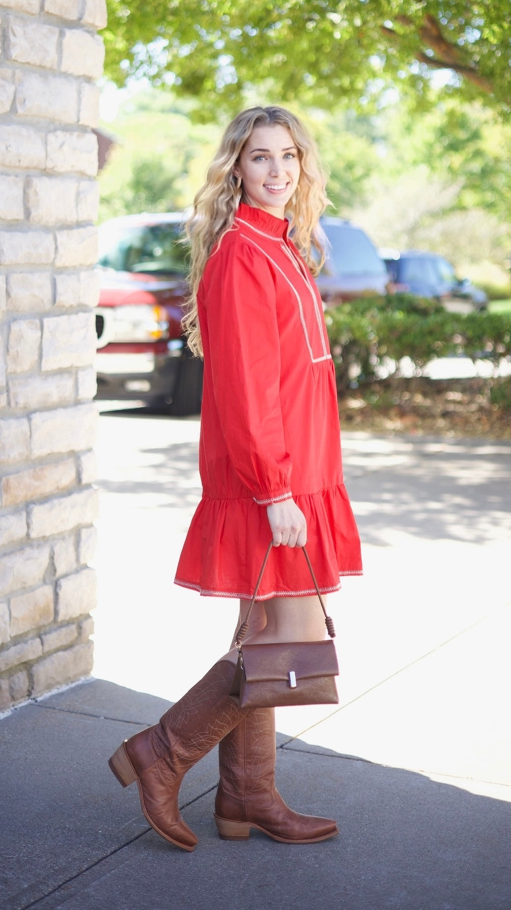 Emma Embroidered Dress - Red