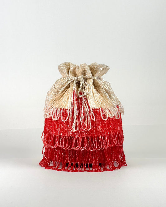 Red/Pink Beaded Ombre Bag