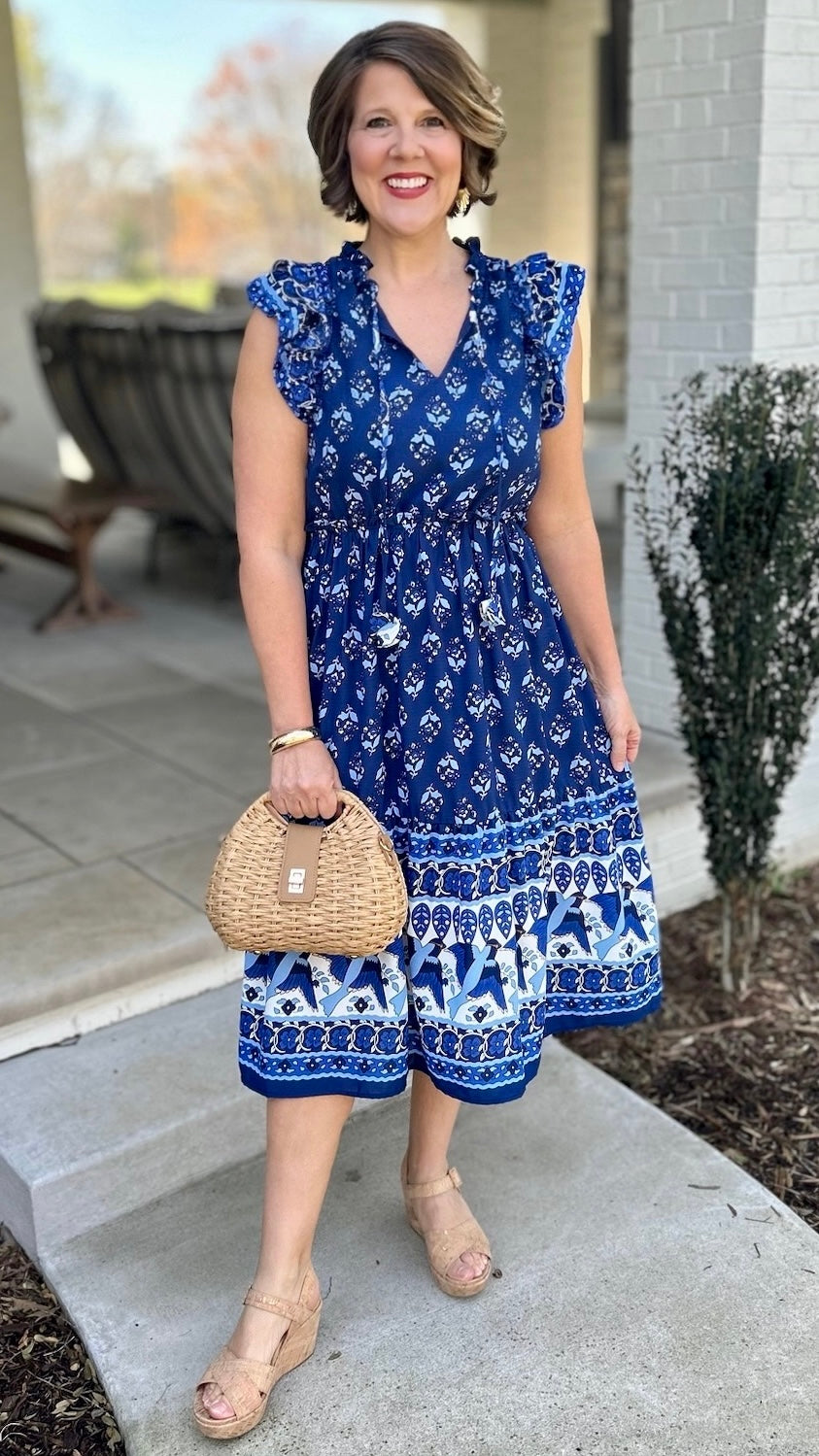 Amelia Navy Abstract Midi Dress