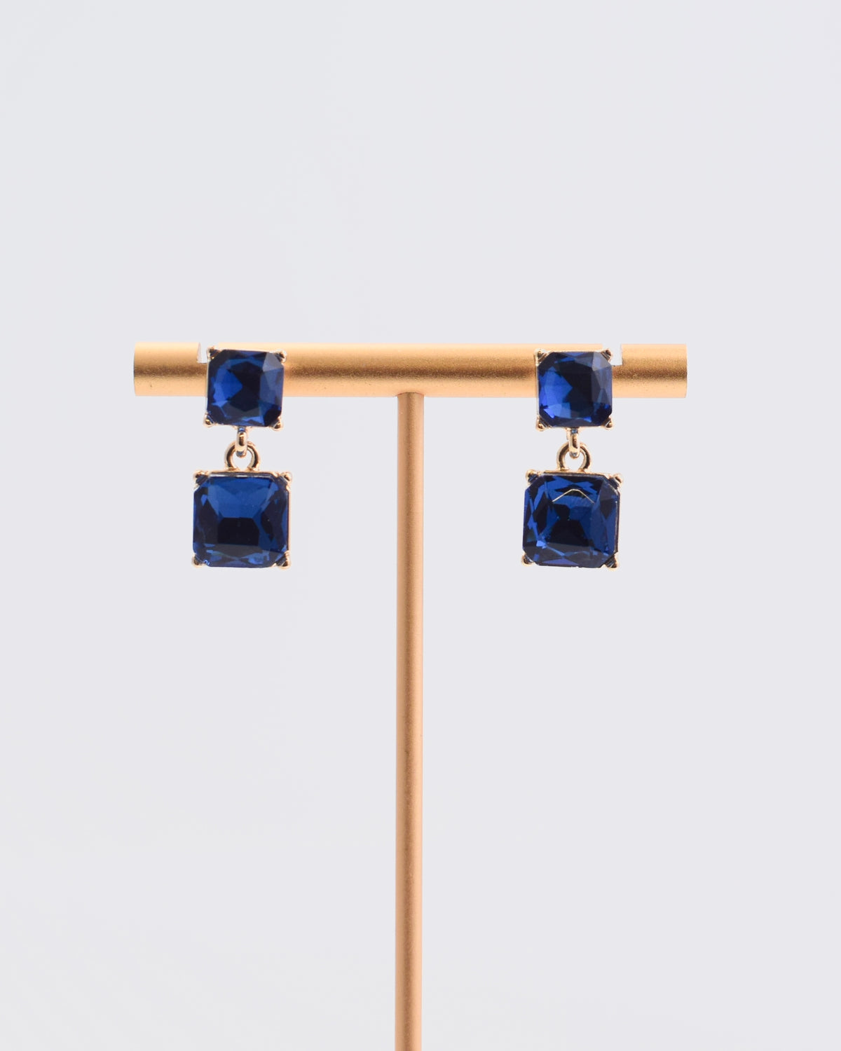 Crystal Double Drop Earrings - Navy