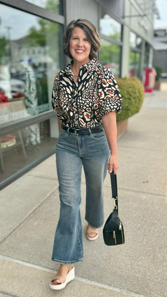 Puff Sleeve Animal Print Top