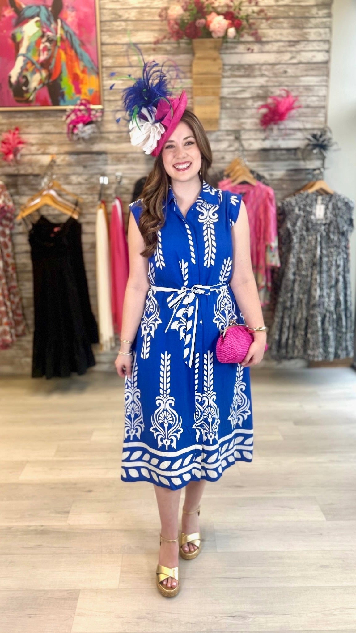 Rita Fleur De Lis Belted Dress - Royal