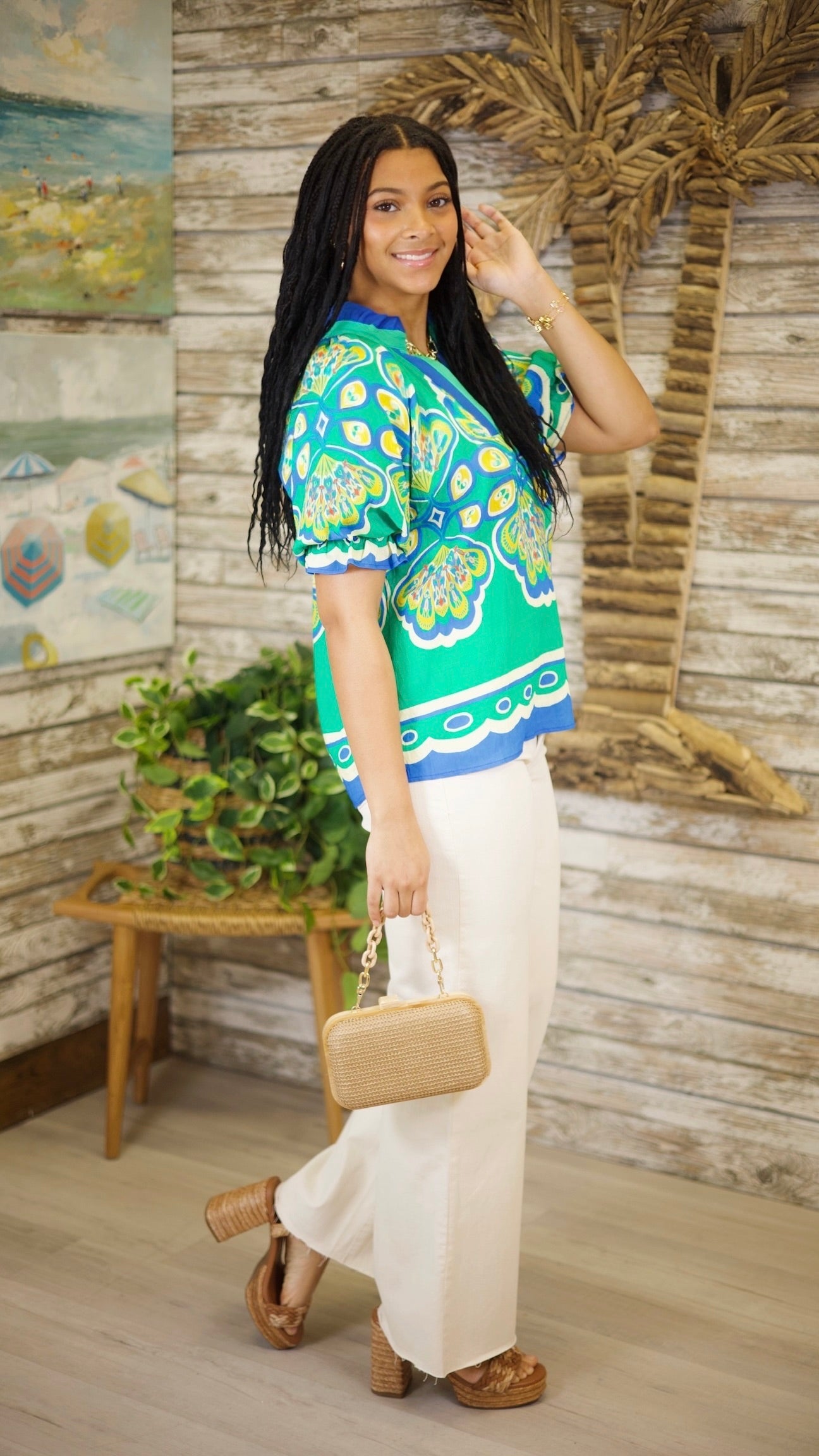 Isla Floral Top - Green