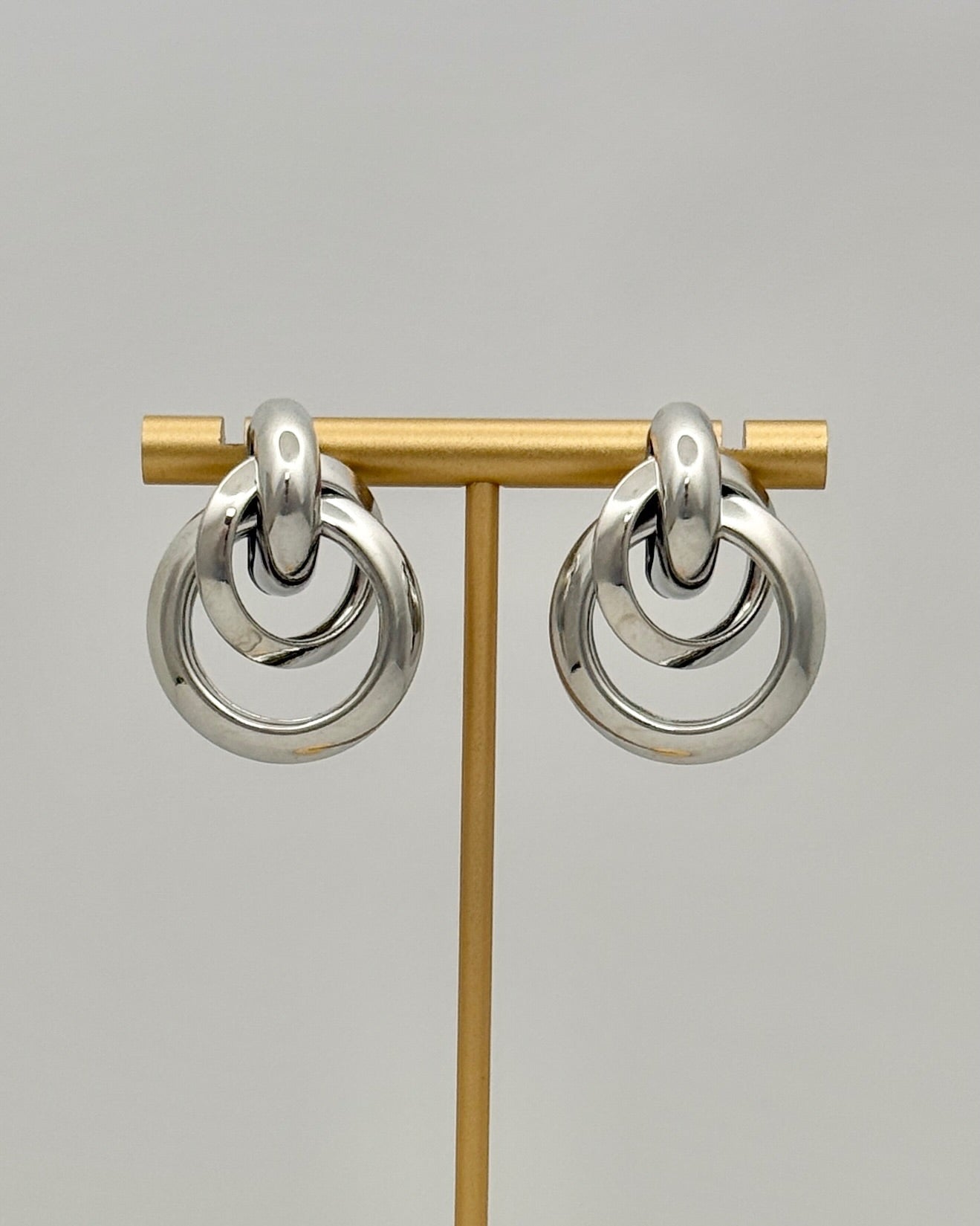 Silver Double Circle Post Earrings