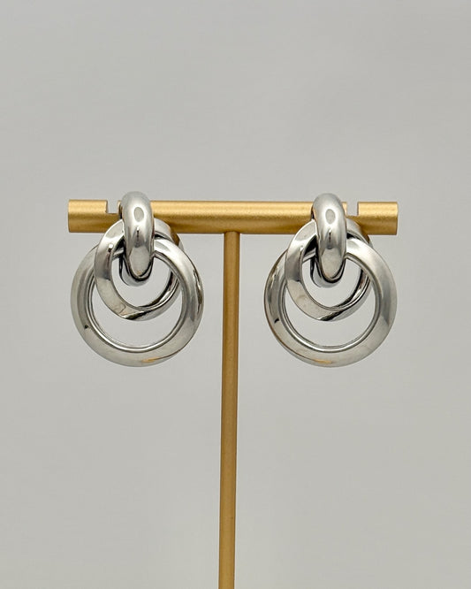 Silver Double Circle Post Earrings