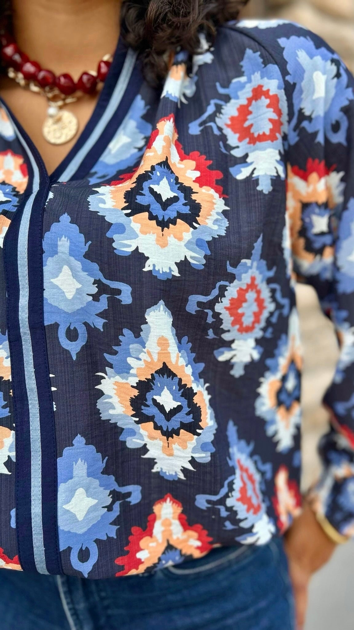 Navy Mix Print Top