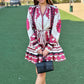 Daisy Pink Multi Mandarin Collar Belted Dress