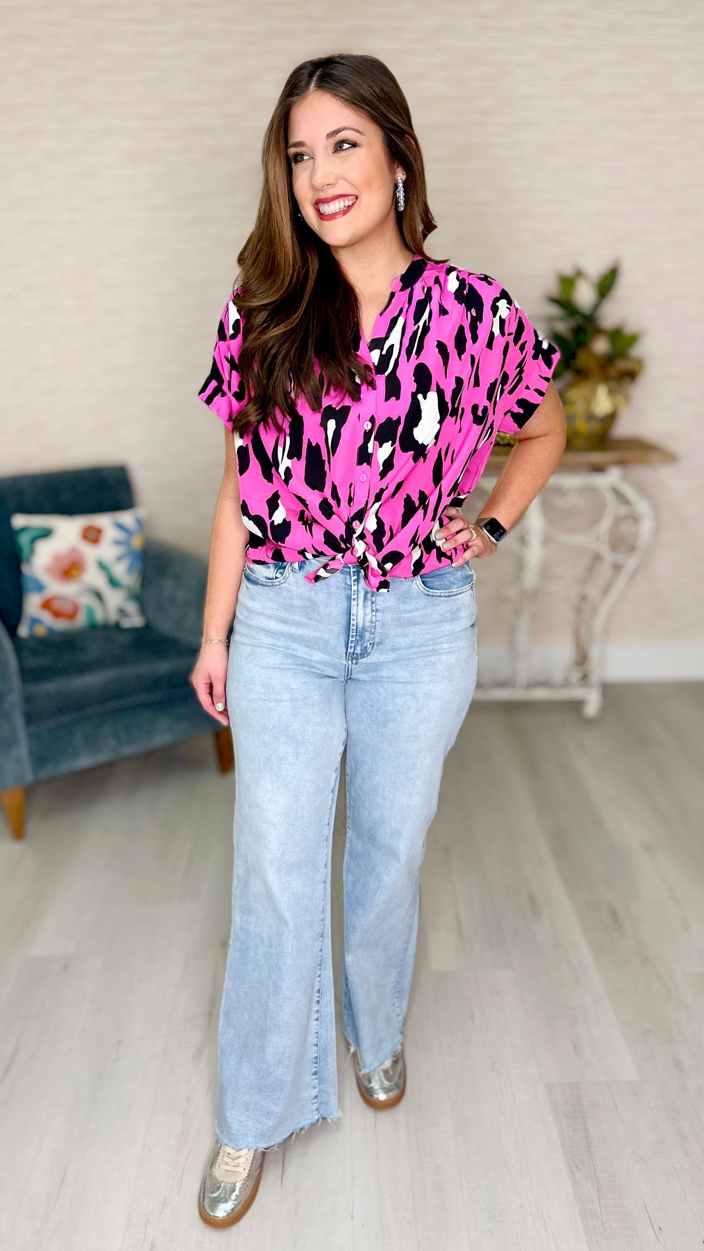 Festive Fuchsia Leopard Blouse