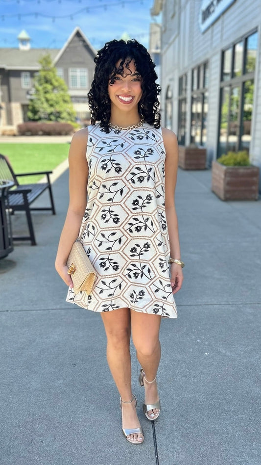 Jessie Floral Dress - Oat & Black