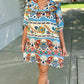 Harvest Blue Paisley Ruffle Neck Dress