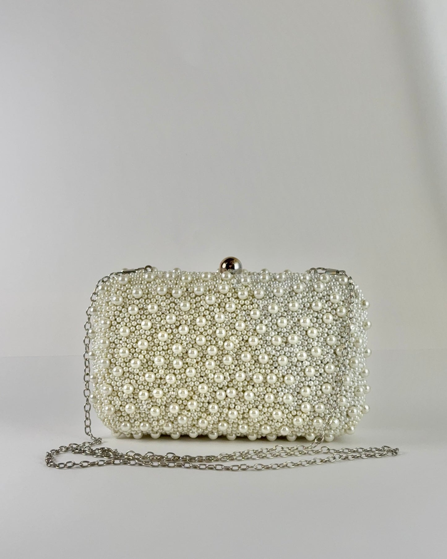 Hand Beaded Silver Pearl Clutch/ Crossbody