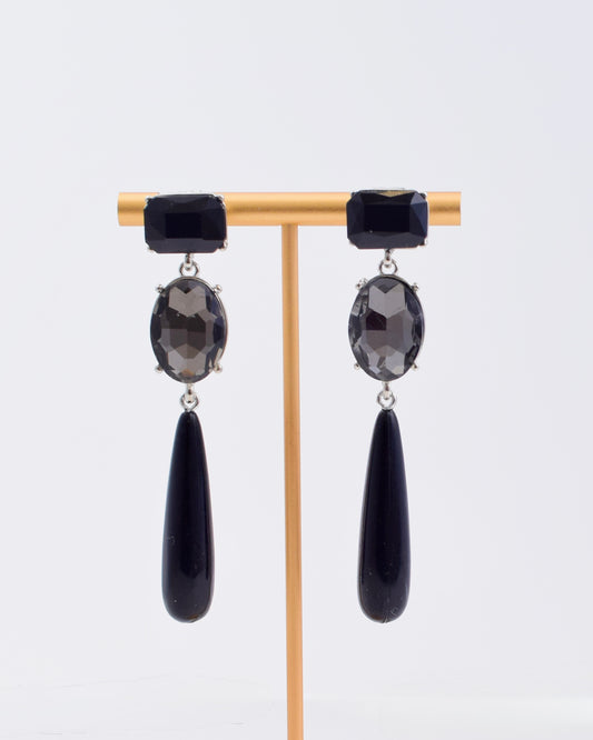 Black Crystal Linear Earrings