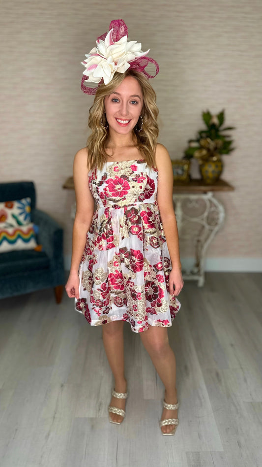 Gold & Pink Blossoms Royal Mini Dress