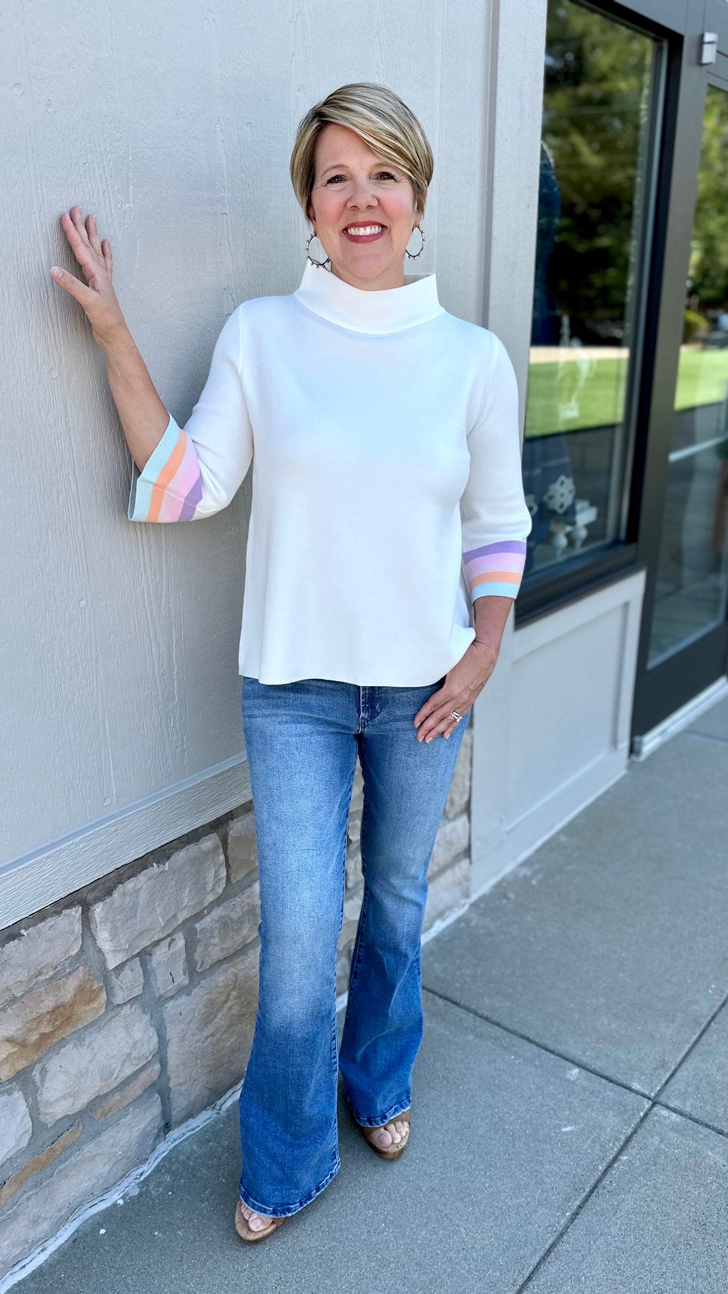 Darling Decades Sweater- Striped Sleeve