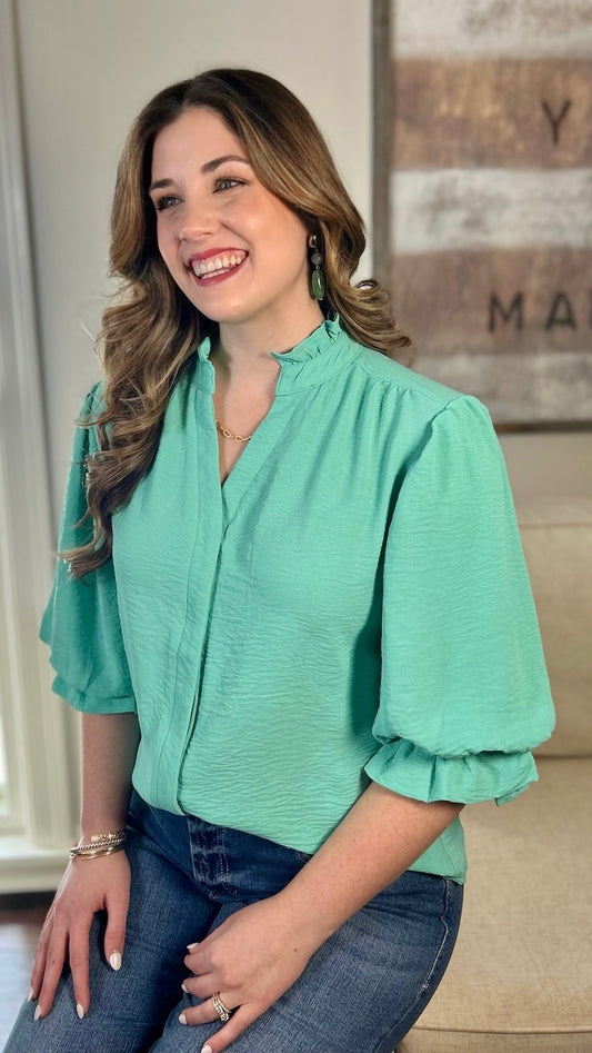 Sarah Button Up Blouse - Emerald