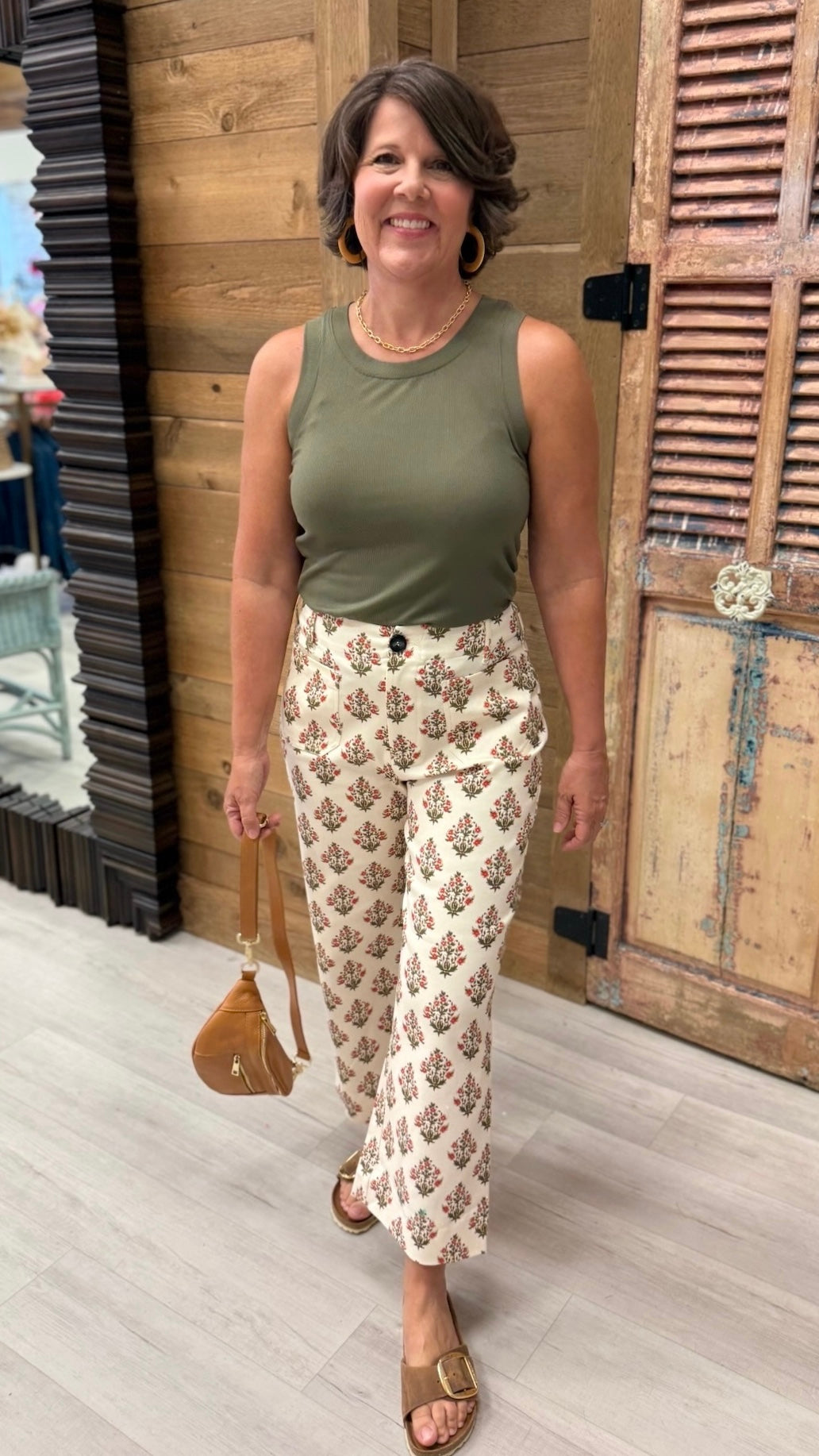 Margaret Floral Stretch Pants - Tangerine