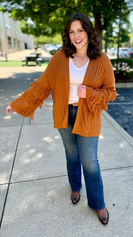 Camel Fringe Sleeve Cardigan