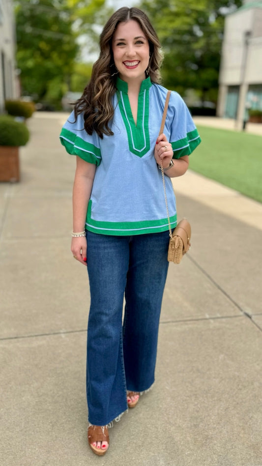 New Nancy Top - Blue & Kelly Green