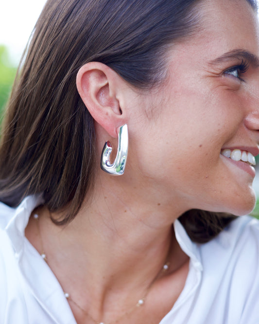 Silver Square Hoop Earrings