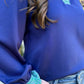Navy Plaid Trim Top