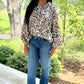 Mae Animal Print Top - Taupe & Navy