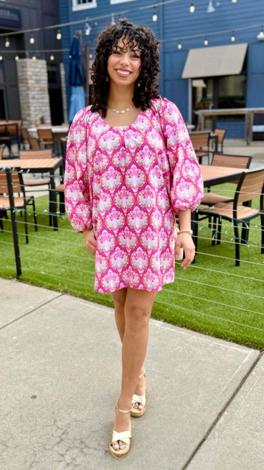 Uncle Frank Big Roses Dress - Bees/ Pink