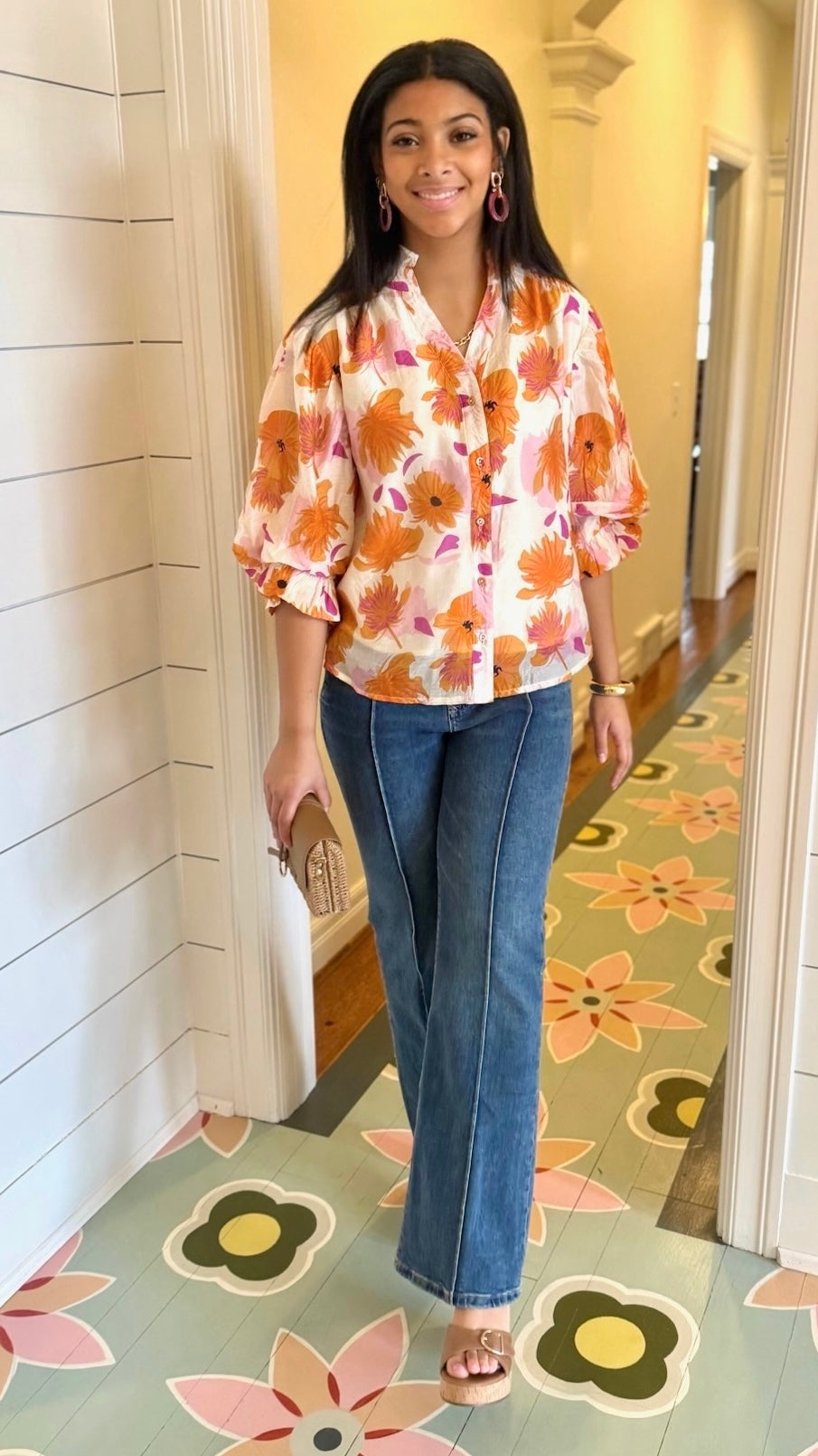 Alice Bright Floral Blouse - Orange