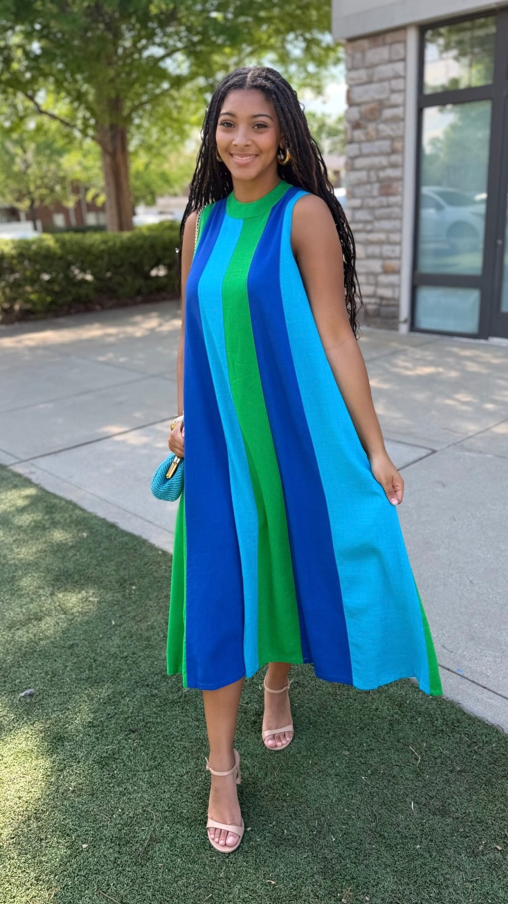 Sloane Colorblock Dress - Green/Royal