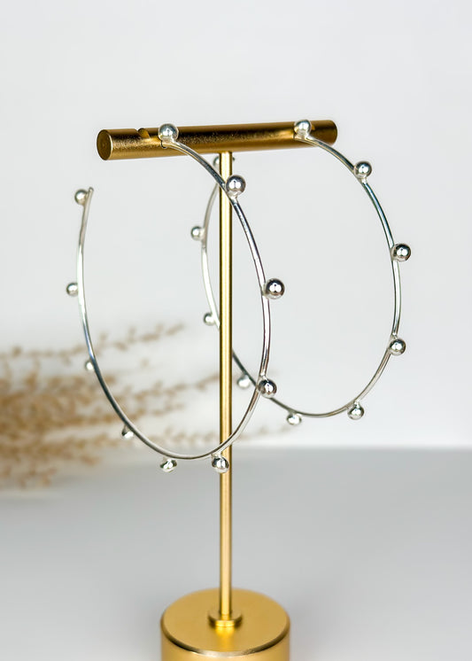 Silver Dotted Hoop Earrings - Large